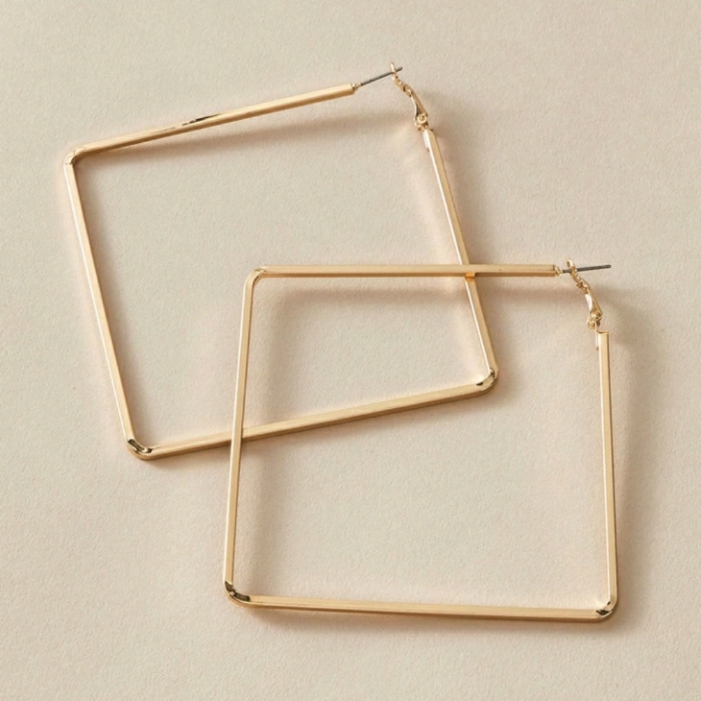 Gold Geometric Hoop Earrings - Picture 2 of 4
